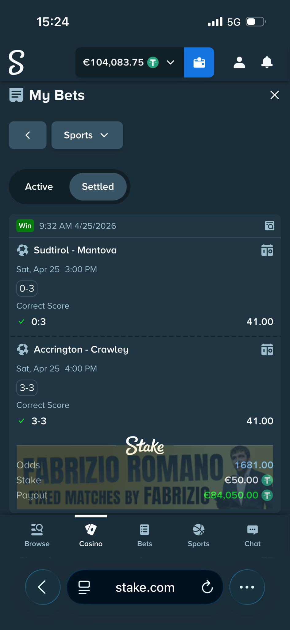 exact score fixed matches 25.04.2026