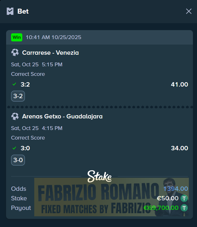 exact score fixed matches 25.10.2025