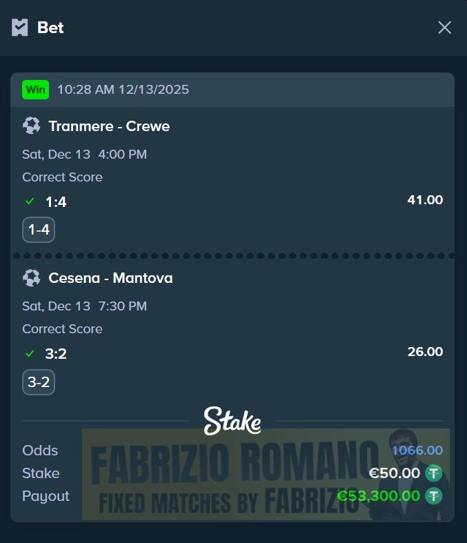exact score fixed matches 13.12.2025