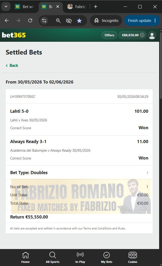 exact score fixed matches 30.05.2026