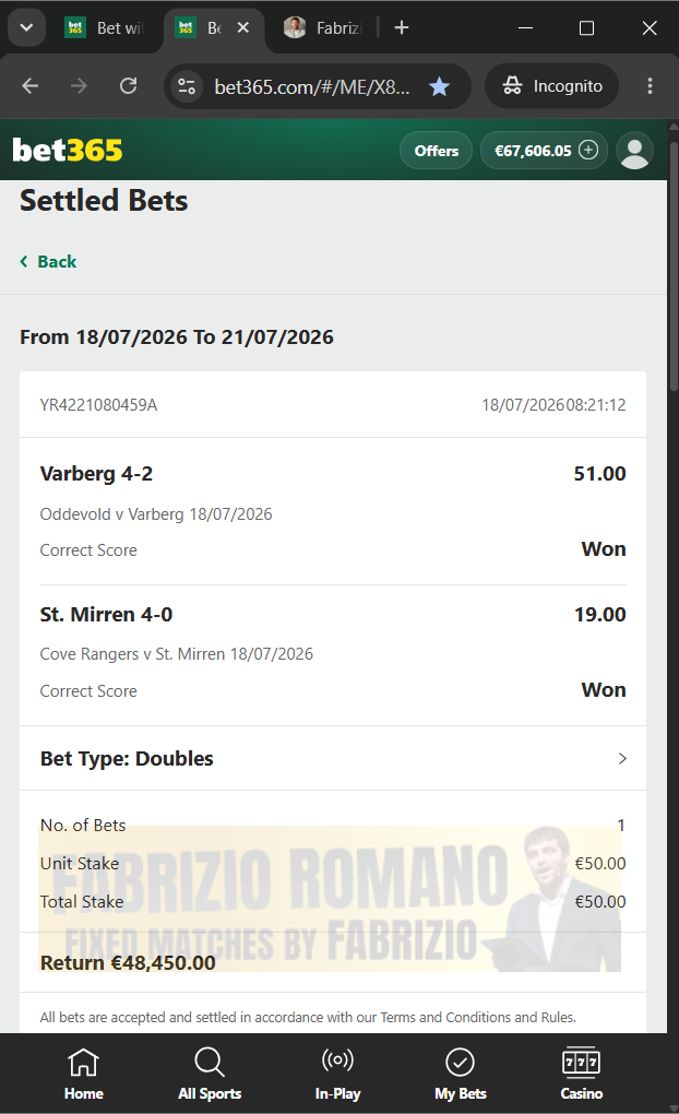 exact score fixed matches 18.07.2026