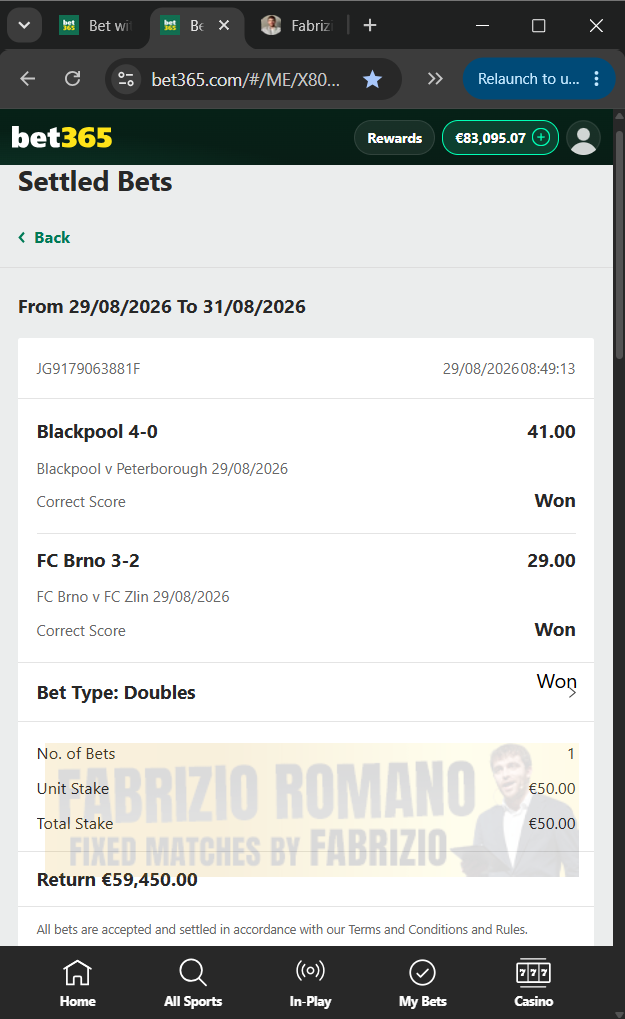 exact score fixed matches 29.08.2026