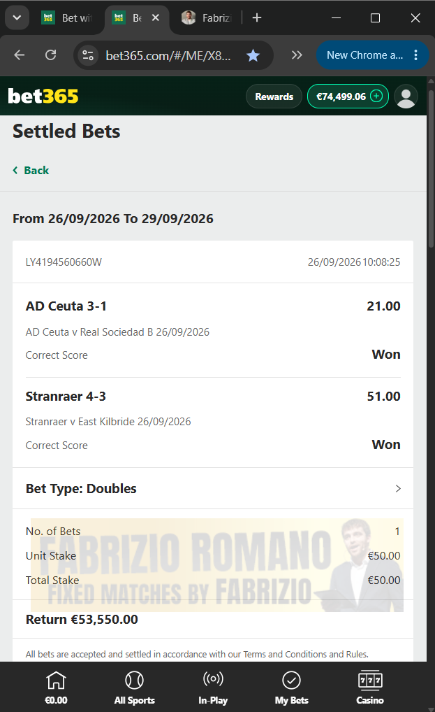 exact score fixed matches 26.09.2026